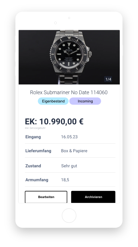 Flowsist mobile view of a watch file